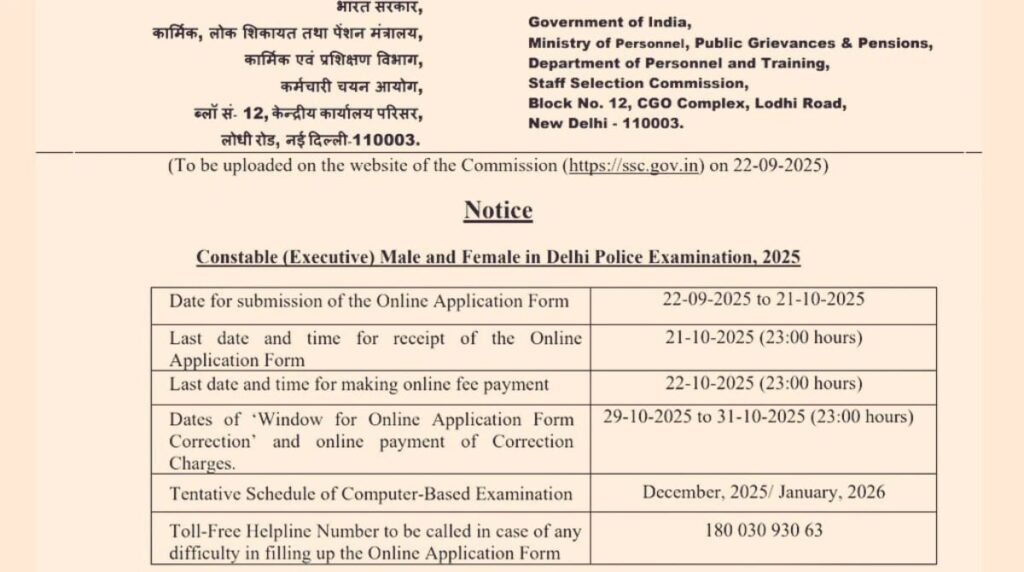 Delhi Police Vacancy 2025